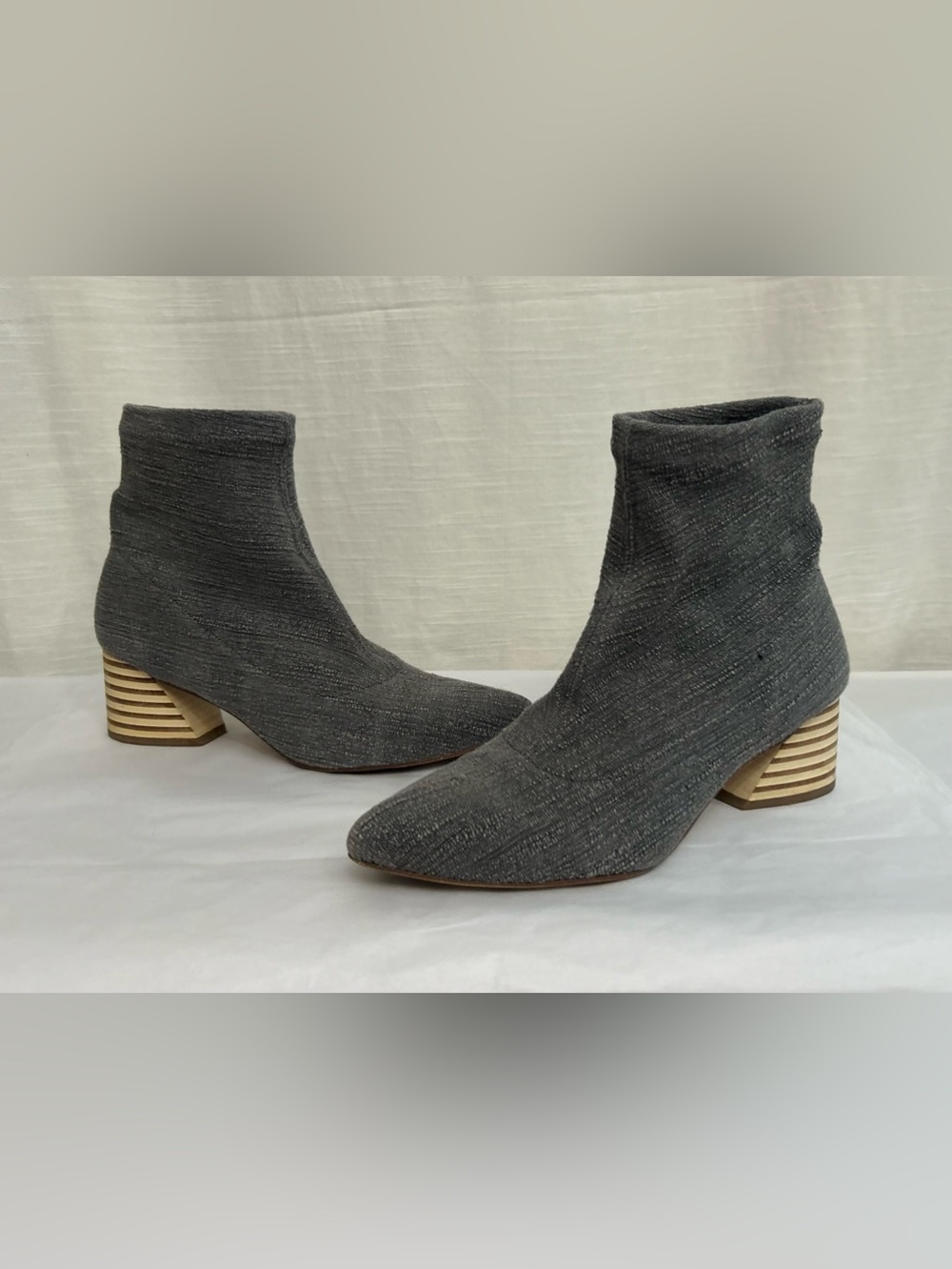 Anthropologie Farylrobin Pointed Toe Ankle Boots with Stacked Wooden Block Heels